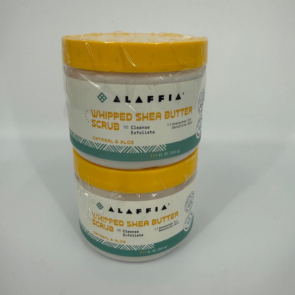 Lot of 2 Alaffia Whipped Shea Butter Scrub Uscented Oatmeal & Aloe 312g/11 Oz‎